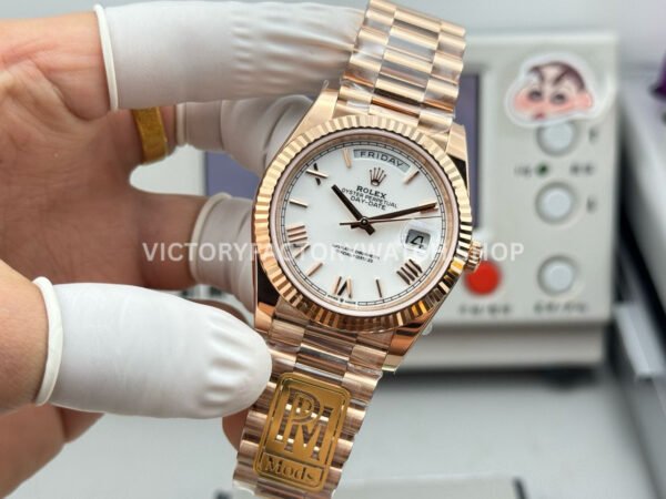 PPM Factory Counterweight Rolex Day-Date 228235-0032 40mm Full Rose Gold Roman Number White Dial