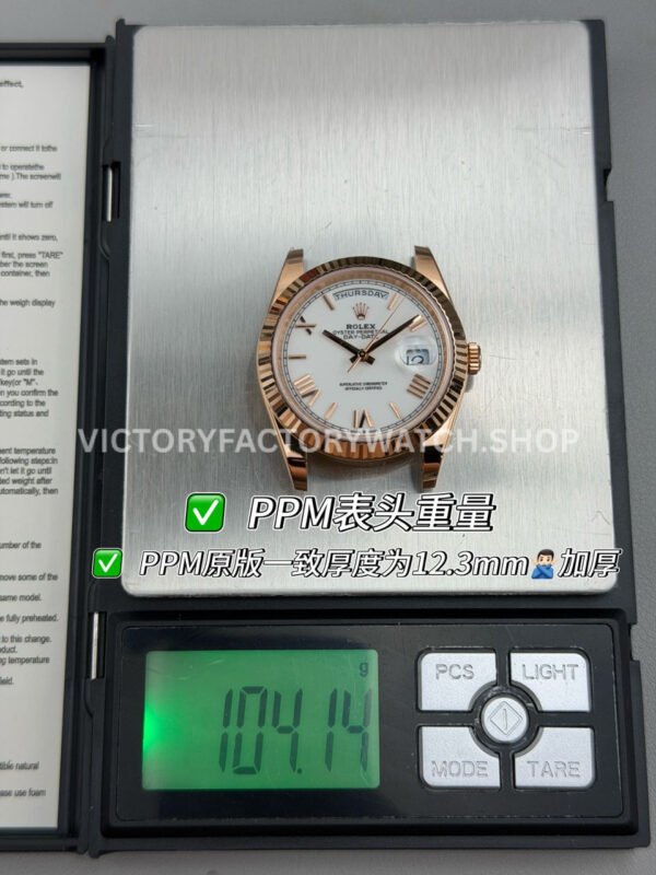 PPM Factory Counterweight Rolex Day-Date 228235-0032 40mm Full Rose Gold Roman Number White Dial