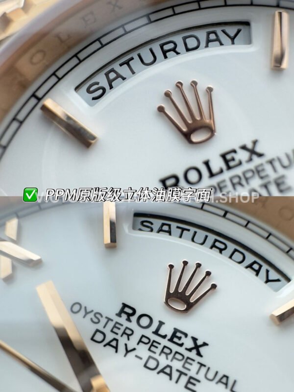 PPM Factory Counterweight Rolex Day-Date 228235-0032 40mm Full Rose Gold Roman Number White Dial