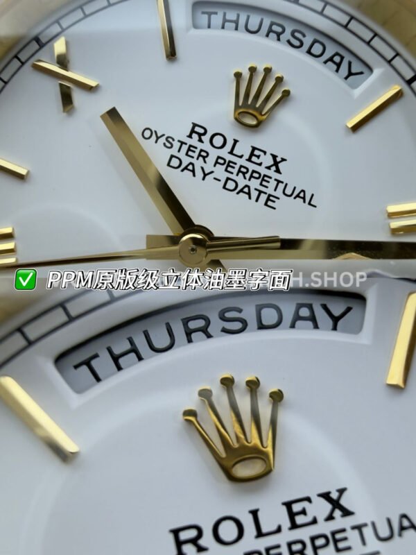 PPM Factory Counterweight Rolex Day-Date 228238-0042 40mm Full Yellow Gold Roman Numerals White Dial