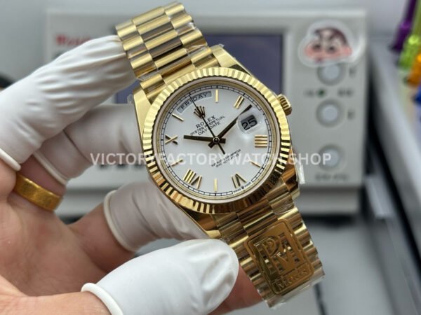 PPM Factory Counterweight Rolex Day-Date 228238-0042 40mm Full Yellow Gold Roman Numerals White Dial