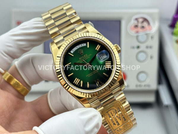 PPM Factory Counterweight Rolex Day-Date 228238-0061 40mm Full Yellow Gold Roman Number Green Dial (1) PPM Factory Counterweight Rolex Day-Date 228238-0061 40mm Full Yellow Gold Roman Number Green Dial