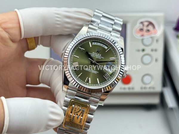PPM Factory Counterweight Rolex Day-Date 228239-0033 40mm White Gold Roman Numerals Olive Green Dial
