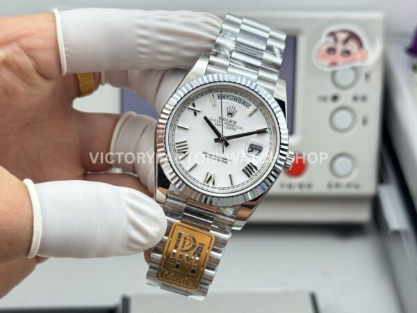 PPM Factory Counterweight Rolex Day-Date 228239-0046 40mm White Gold Roman Numerals White Dial