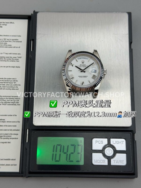 PPM Factory Counterweight Rolex Day-Date 228239-0046 40mm White Gold Roman Numerals White Dial