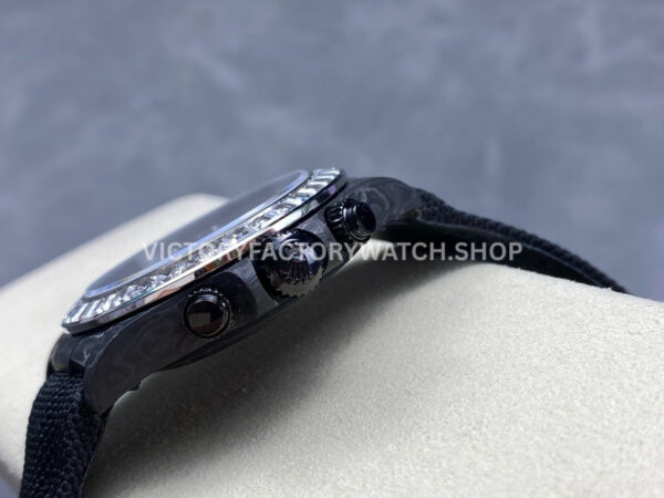 PPM Factory Rolex Daytona Modified 116500 Black Carbon Fiber Calf Skin Strap Diamond Baguette White Dial (1) PPM Factory Rolex Daytona Modified 116500 Black Carbon Fiber Calf Skin Strap Diamond Baguette White Dial