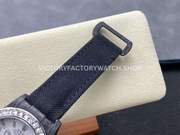 PPM Factory Rolex Daytona Modified 116500 Black Carbon Fiber Calf Skin Strap Diamond Baguette White Dial (3) PPM Factory Rolex Daytona Modified 116500 Black Carbon Fiber Calf Skin Strap Diamond Baguette White Dial