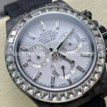 PPM Factory Rolex Daytona Modified 116500 Black Carbon Fiber Calf Skin Strap Diamond Baguette White Dial (7) PPM Factory Rolex Daytona Modified 116500 Black Carbon Fiber Calf Skin Strap Diamond Baguette White Dial