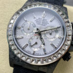 PPM Factory Rolex Daytona Modified 116500 Black Carbon Fiber Calf Skin Strap Diamond Baguette White Dial (8) PPM Factory Rolex Daytona Modified 116500 Black Carbon Fiber Calf Skin Strap Diamond Baguette White Dial