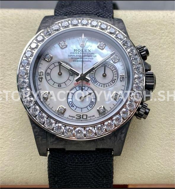 PPM Factory Rolex Daytona Modified 116500 Carbon Fiber Calf Skin Strap Moissanite Mother Of Pearl Dial (3) PPM Daytona pearl dial