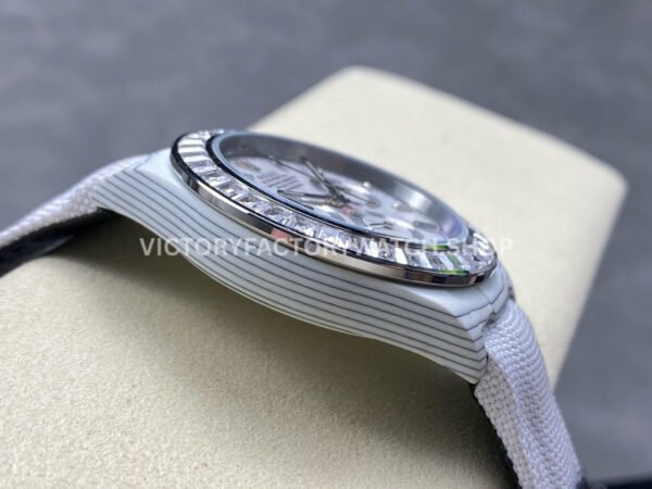 PPM Factory Rolex Daytona Modified 116500 White Carbon Fiber Calf Skin Strap Diamond Baguette White Dial