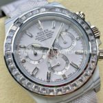 PPM Factory Rolex Daytona Modified 116500 White Carbon Fiber Calf Skin Strap Diamond Baguette White Dial