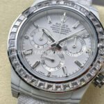 PPM Factory Rolex Daytona Modified 116500 White Carbon Fiber Calf Skin Strap Diamond Baguette White Dial