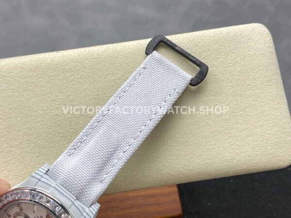 PPM Factory Rolex Daytona Modified 116500 White Carbon Fiber Calf Skin Strap Diamond Baguette White Dial