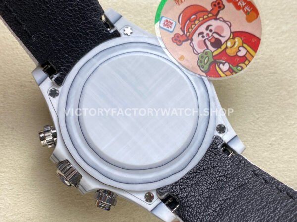 PPM Factory Rolex Daytona Modified 116500 White Carbon Fiber Calf Skin Strap Diamond Baguette White Dial