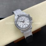 PPM Factory Rolex Daytona Modified 116500 White Carbon Fiber Calf Skin Strap Diamond Baguette White Dial