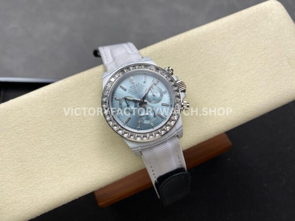 PPM Factory Rolex Daytona Modified 126506 Carbon Fiber Calf Skin Strap Diamond Baguette Ice Blue Dial