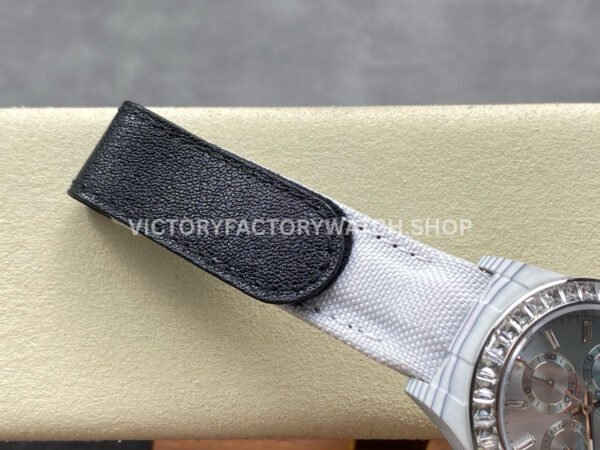 PPM Factory Rolex Daytona Modified 126506 Carbon Fiber Calf Skin Strap Diamond Baguette Ice Blue Dial