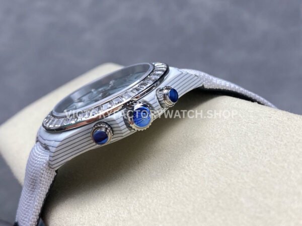 PPM Factory Rolex Daytona Modified 126506 Carbon Fiber Calf Skin Strap Diamond Baguette Ice Blue Dial