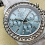 PPM Factory Rolex Daytona Modified 126506 Carbon Fiber Calf Skin Strap Diamond Baguette Ice Blue Dial