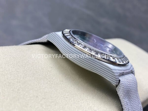 PPM Factory Rolex Daytona Modified 126506 Carbon Fiber Calf Skin Strap Diamond Baguette Ice Blue Dial