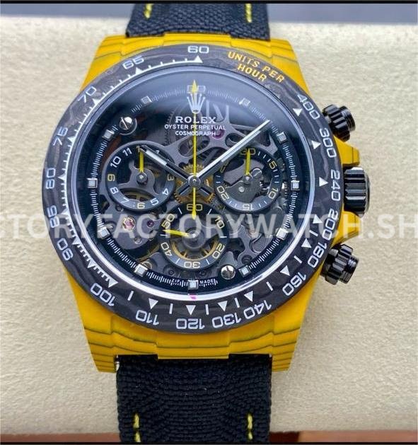 PPM Factory Rolex Daytona Modified Carbon Fiber Calf Skin Strap Skeletonized Dial (2) PPM Daytona skeleton carbon dial