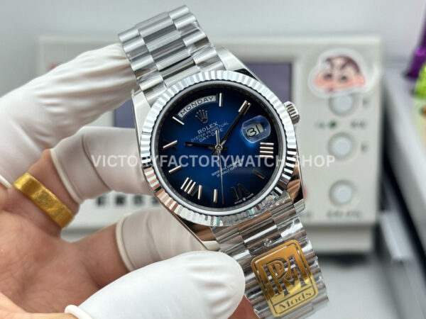PPM Factory Counterweight Rolex Day-Date 228239-0076 40mm Full White Gold Roman Numerals Dark Blue Dial