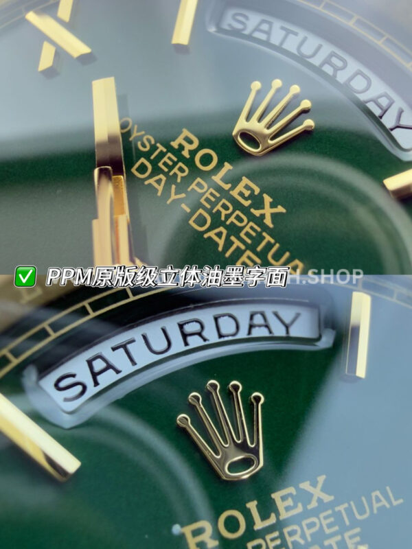 PPM Factory Counterweight Rolex Day-Date 228238-0069 40mm Full Yellow Gold Roman Number Green ombré Dial  Brand : Rolex