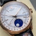 R+ Factory Counterweight Rolex Cellini Moonphase 50535-0002 39mm Rose Gold Black Leather Strap White Dial