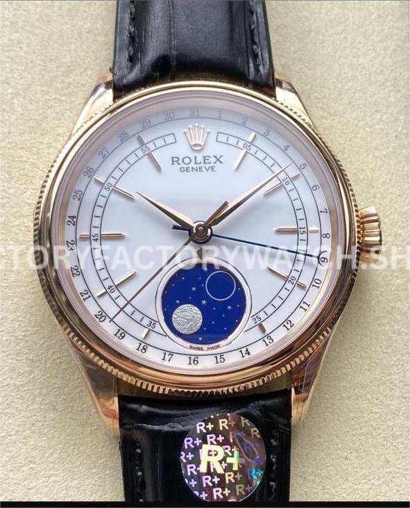 Rolex Cellini 50535 rose gold white dial replica moonphase