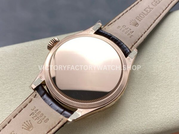 R+ Factory Counterweight Rolex Cellini Moonphase 50535-0002 39mm Rose Gold Brown Leather Strap White Dial
