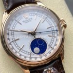 R+ Factory Counterweight Rolex Cellini Moonphase 50535-0002 39mm Rose Gold Brown Leather Strap White Dial