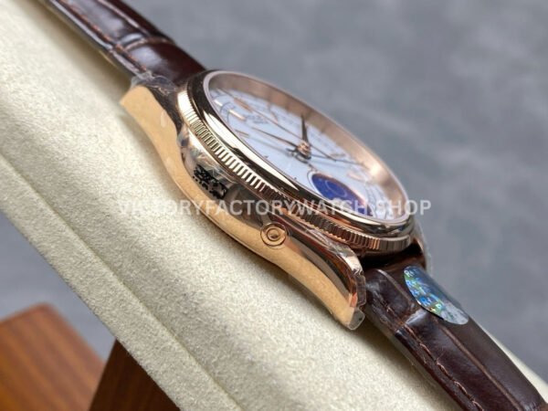 R+ Factory Counterweight Rolex Cellini Moonphase 50535-0002 39mm Rose Gold Brown Leather Strap White Dial