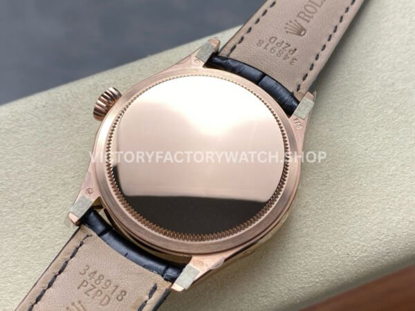R+ Factory Counterweight Rolex Cellini Moonphase 50535 39mm Rose Gold Black Leather Strap Black Dial