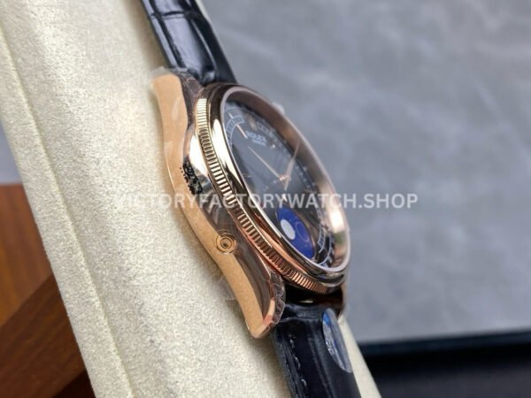 R+ Factory Counterweight Rolex Cellini Moonphase 50535 39mm Rose Gold Black Leather Strap Black Dial