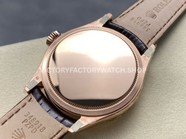 R+ Factory Counterweight Rolex Cellini Moonphase 50535 39mm Rose Gold Brown Leather Strap Black Dial