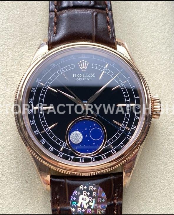 Cellini 50535 rose gold brown strap black dial replica