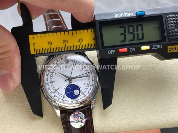 R+ Factory Counterweight Rolex Cellini Moonphase 50535 39mm White Gold Brown Leather Strap White Dial