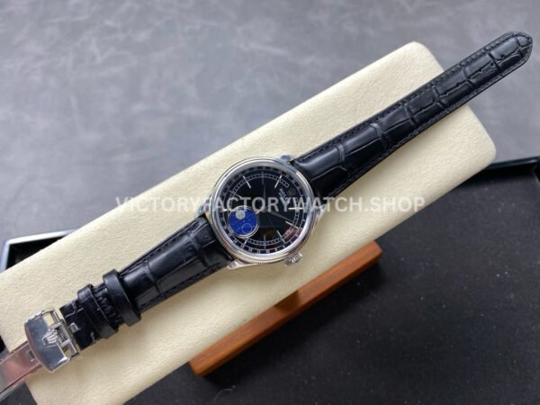 R+ Factory Counterweight Rolex Cellini Moonphase 50535 39mm White Gold Black Leather Strap Black Dial