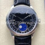 R+ Factory Counterweight Rolex Cellini Moonphase 50535 39mm White Gold Black Leather Strap Black Dial