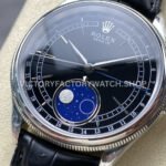R+ Factory Counterweight Rolex Cellini Moonphase 50535 39mm White Gold Black Leather Strap Black Dial