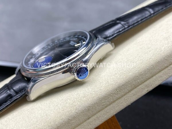 R+ Factory Counterweight Rolex Cellini Moonphase 50535 39mm White Gold Black Leather Strap Black Dial