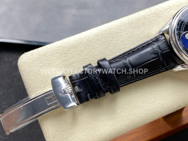 R+ Factory Counterweight Rolex Cellini Moonphase 50535 39mm White Gold Black Leather Strap Black Dial