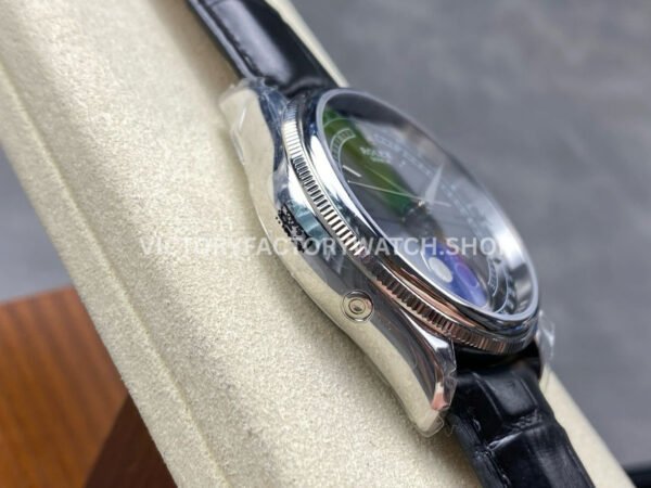 R+ Factory Counterweight Rolex Cellini Moonphase 50535 39mm White Gold Black Leather Strap Black Dial
