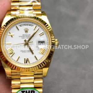 THB Factory Counterweight Rolex Day-Date 228238-0042 40mm Full Yellow Gold Roman Numerals White Dial