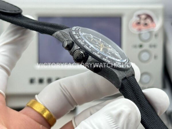 TW Factory Rolex Daytona 116500 40mm Black Carbon Fiber Black Canvas Strap Skeleton Dial