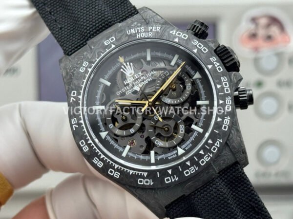 TW Factory Rolex Daytona 116500 40mm Black Carbon Fiber Black Canvas Strap Skeleton Dial