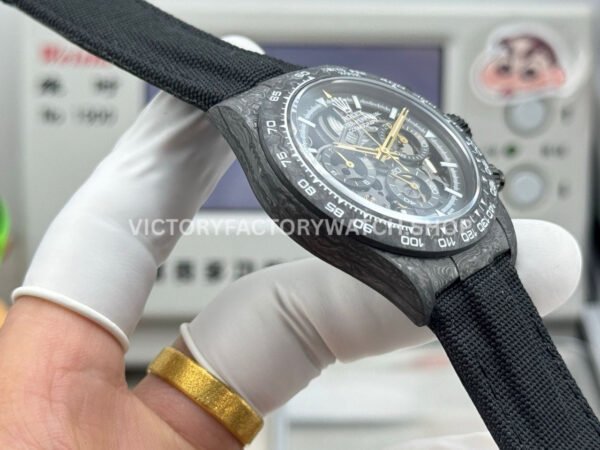 TW Factory Rolex Daytona 116500 40mm Black Carbon Fiber Black Canvas Strap Skeleton Dial
