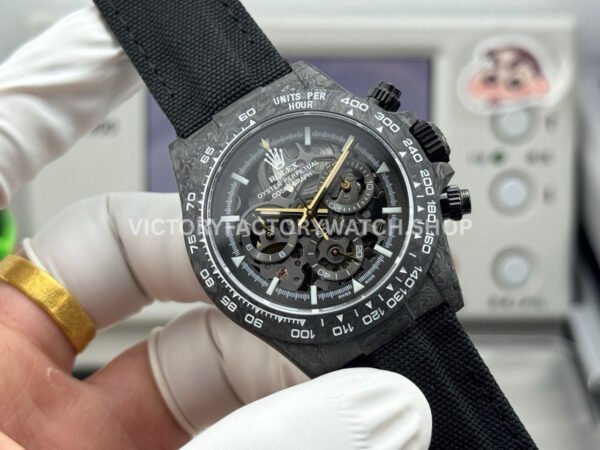 TW Factory Rolex Daytona 116500 40mm Black Carbon Fiber Black Canvas Strap Skeleton Dial
