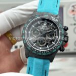 TW Factory Rolex Daytona 116500 40mm Carbon Fiber Light Blue Canvas Strap Skeleton Dial